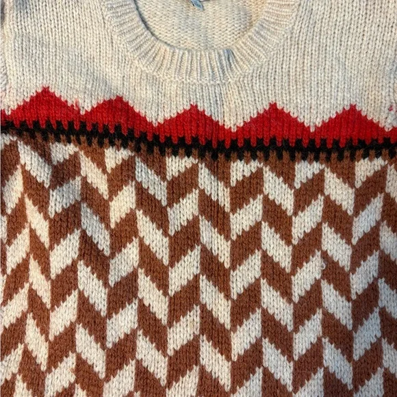 Madewell Chevron Sweater - Cream, Red, and Brown (fits snugly) - Picture 2 of 6